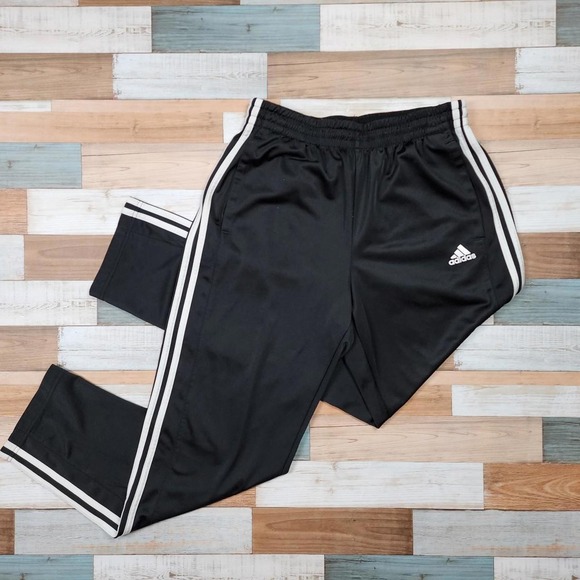 adidas Pants - Adidas Womens Black 3-Stripe Track Pants Joggers Size L High Rise Zipper Pockets